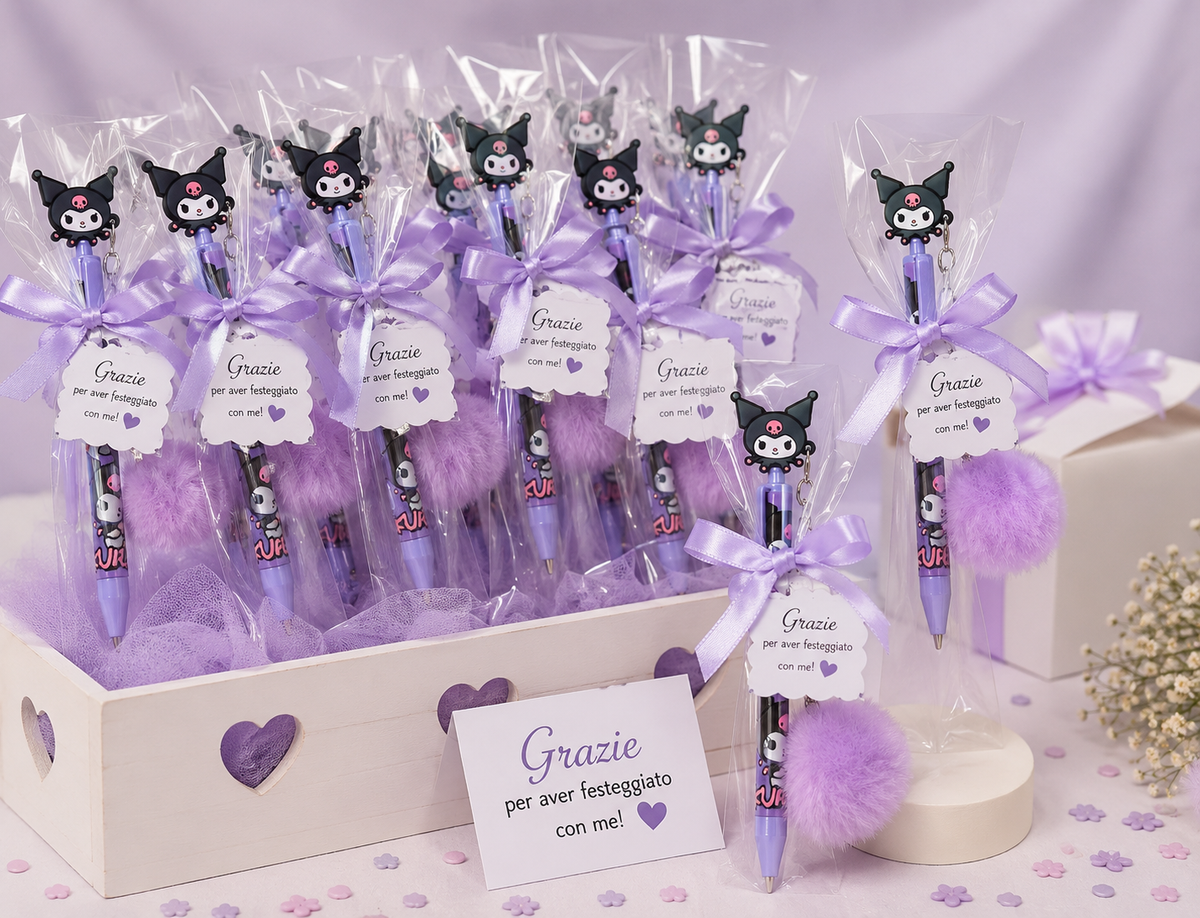 Set 12 Penne Kuromi con Pompon 18 CM Idea Regalo - Ku00006x12
