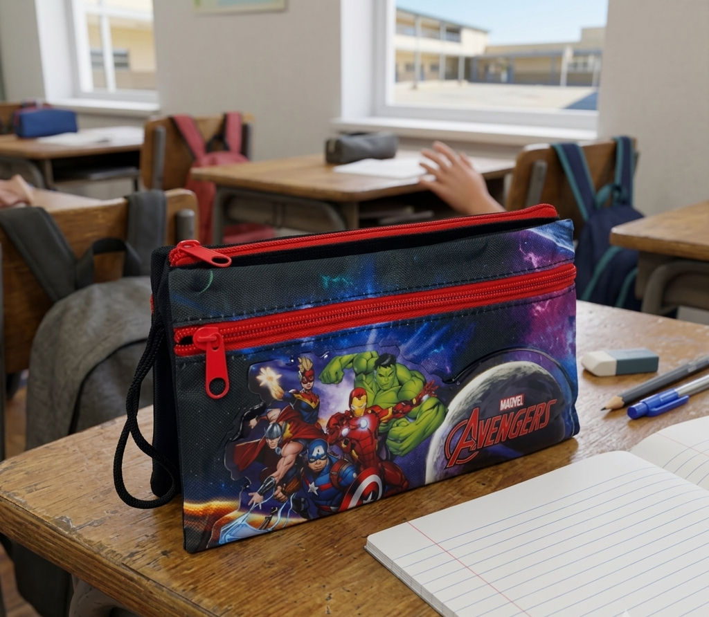 Tombolino Avengers MARVEL 3 Scomparti Bustina Astuccio Portacolori 22 CM - Av1337