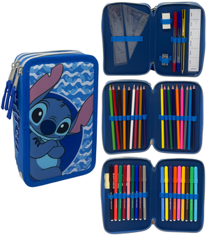Astuccio Multiscomparto Stitch DISNEY 3 Zip per la Scuola Portacolori Giotto - Lil37-6272