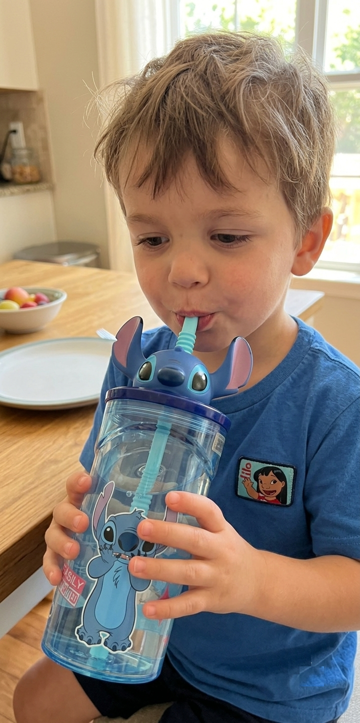 Bicchiere con Cannuccia Stitch DISNEY Personaggio 3d Bpa Free 360 Ml - 80594