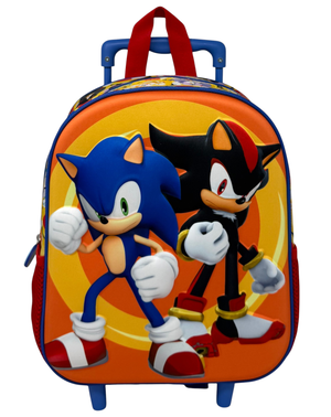 Zaino Asilo Trolley 3d Sonic the Hedgehog Zainetto 34 CM con Carrello per Scuola Materna - 09604