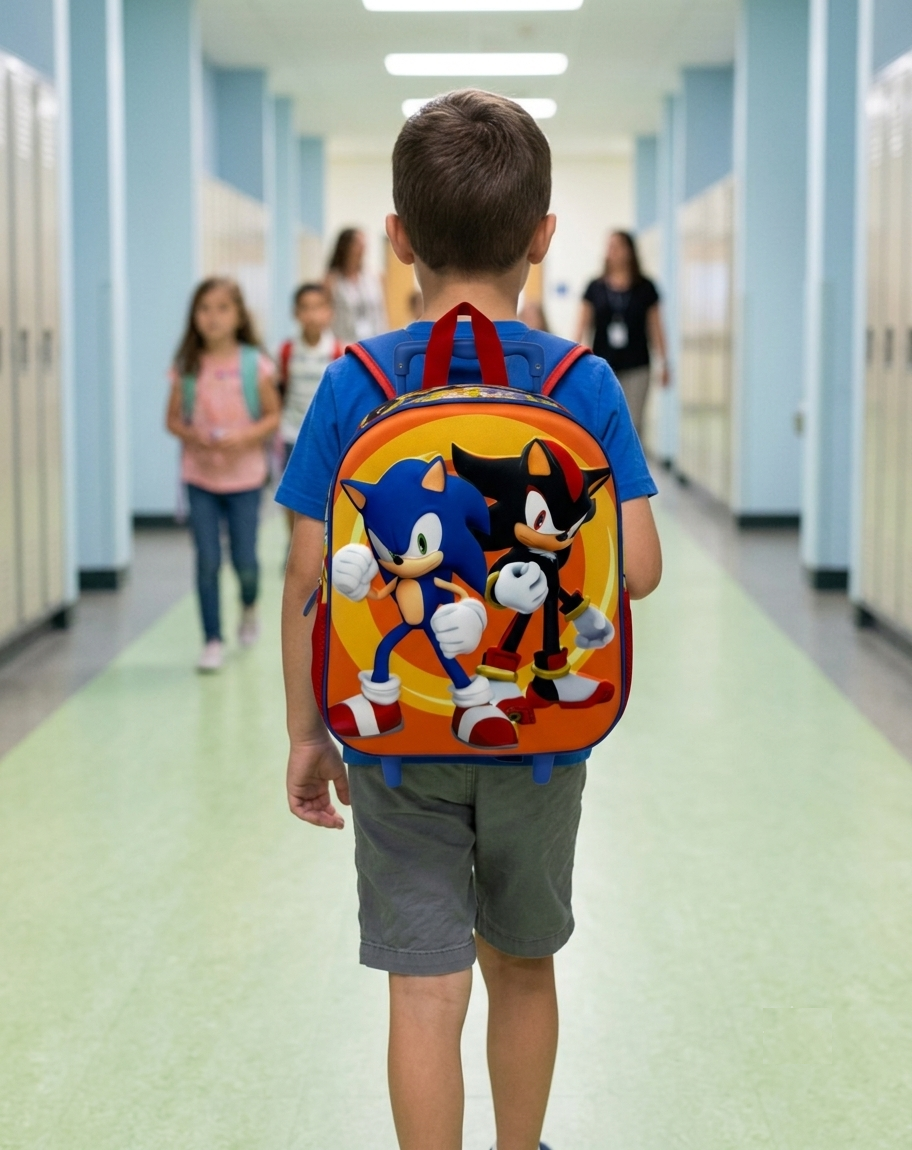 Zaino Asilo Trolley 3d Sonic the Hedgehog Zainetto 34 CM con Carrello per Scuola Materna - 09604