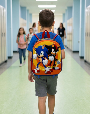 Zaino Asilo Trolley 3d Sonic the Hedgehog Zainetto 34 CM con Carrello per Scuola Materna - 09604
