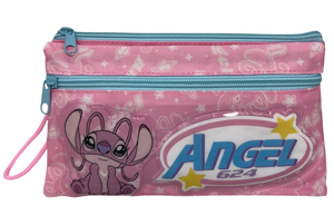 Tombolino Stitch e Angel DISNEY 3 Scomparti Bustina Astuccio Portacolori 22 CM - Lst1337-G