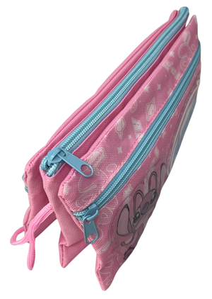 Tombolino Stitch e Angel DISNEY 3 Scomparti Bustina Astuccio Portacolori 22 CM - Lst1337-G