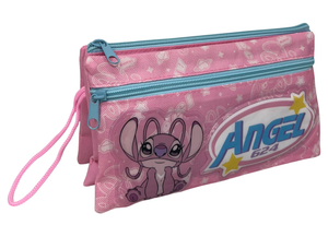 Tombolino Stitch e Angel DISNEY 3 Scomparti Bustina Astuccio Portacolori 22 CM - Lst1337-G