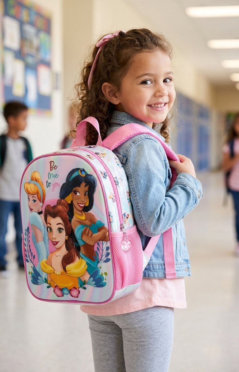 Zaino Asilo 3d Principesse DISNEY Borsa 31 CM con Spallacci Imbottiti e Tasca Laterale - 08159