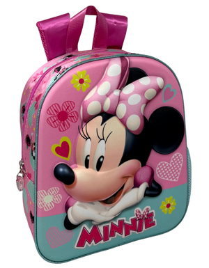 Zaino Asilo 3d Minnie Mouse DISNEY Borsa 31 CM con Charm Cuore e Tasca Laterale - 09528