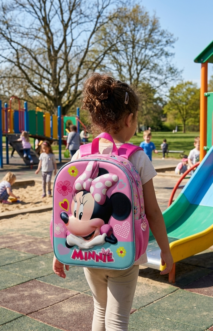 Zaino Asilo 3d Minnie Mouse DISNEY Borsa 31 CM con Charm Cuore e Tasca Laterale - 09528