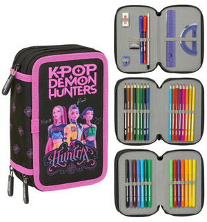 Astuccio 3 Zip Scuola Huntrix Kpop Demon Hunters Multiscomparto Portacolori - 8857