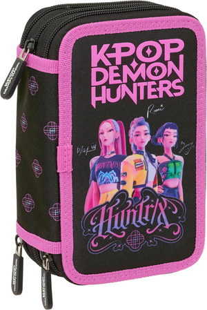 Astuccio 3 Zip Scuola Huntrix Kpop Demon Hunters Multiscomparto Portacolori - 8857
