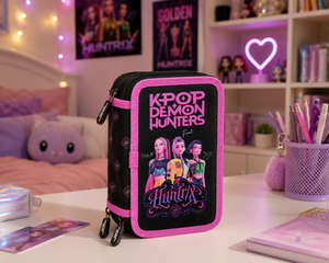 Astuccio 3 Zip Scuola Huntrix Kpop Demon Hunters Multiscomparto Portacolori - 8857