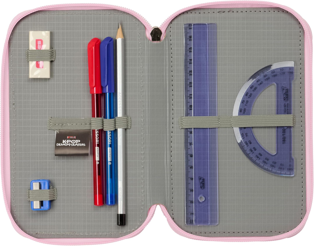 Astuccio 3 Zip Scuola Huntrix Kpop Demon Hunters Multiscomparto Portacolori - 7857