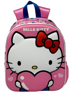Zaino Asilo 3d Hello Kitty Sanrio Borsa 31 CM con Charm Cuore e Tasca Laterale - 09606