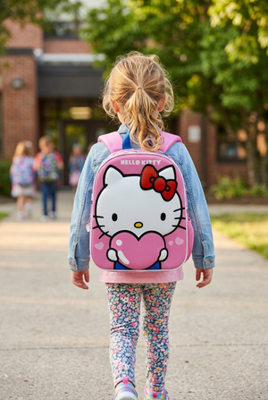 Zaino Asilo 3d Hello Kitty Sanrio Borsa 31 CM con Charm Cuore e Tasca Laterale - 09606