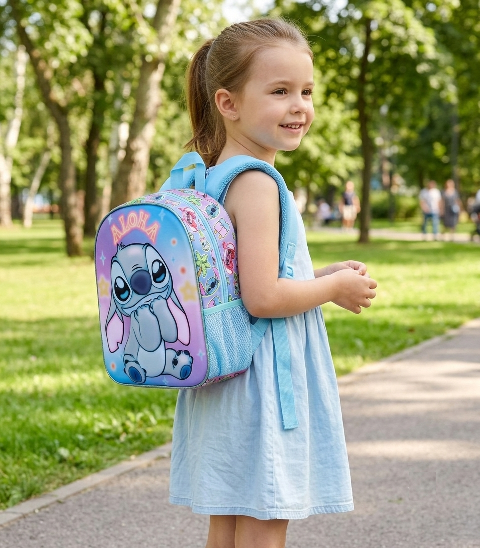 Zaino Asilo 3d Stitch DISNEY Borsa 31 CM con Spallacci Imbottiti e Tasca Laterale - 09620