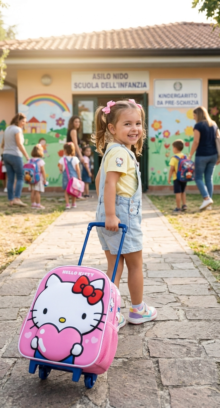 Zaino Asilo Trolley 3d Hello Kitty Sanrio 34 CM con Spallacci e Carrello- 09609