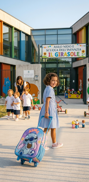 Zaino Asilo Trolley 3d Stitch DISNEY 34 CM con Spallacci e Carrello- 09623
