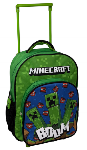Zaino Asilo Trolley Minecraft con Tasca Frontale 30 Cm. Manico Allungabile - Fu5316