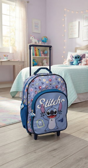Zaino Asilo Trolley Stitch DISNEY con Tasca Frontale 30 Cm. Manico Allungabile - Sf5293