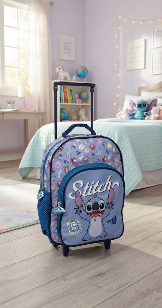 Zaino Asilo Trolley Stitch DISNEY con Tasca Frontale 30 Cm. Manico Allungabile - Sf5293
