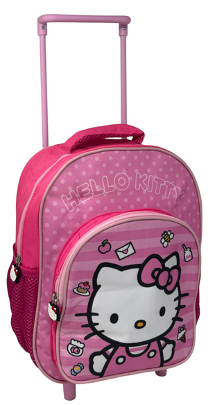 Zaino Asilo Trolley Hello Kitty Sanrio con Tasca Frontale 30 Cm. Manico Allungabile - Sf4326
