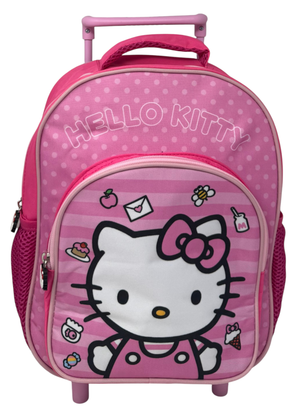 Zaino Asilo Trolley Hello Kitty Sanrio con Tasca Frontale 30 Cm. Manico Allungabile - Sf4326