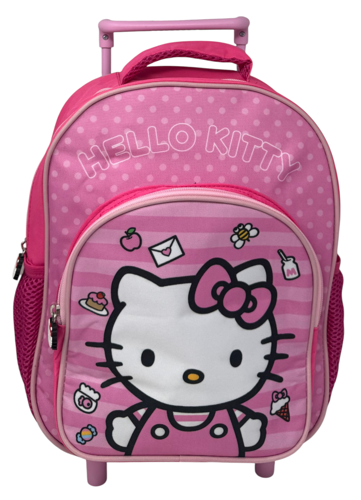 Zaino Asilo Trolley Hello Kitty Sanrio con Tasca Frontale 30 Cm. Manico Allungabile - Sf4326