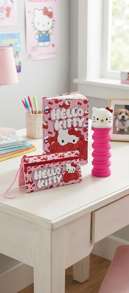 Tombolino Hello Kitty Sanrio 3 Scomparti Bustina Astuccio Portacolori 22 CM - Sf4029