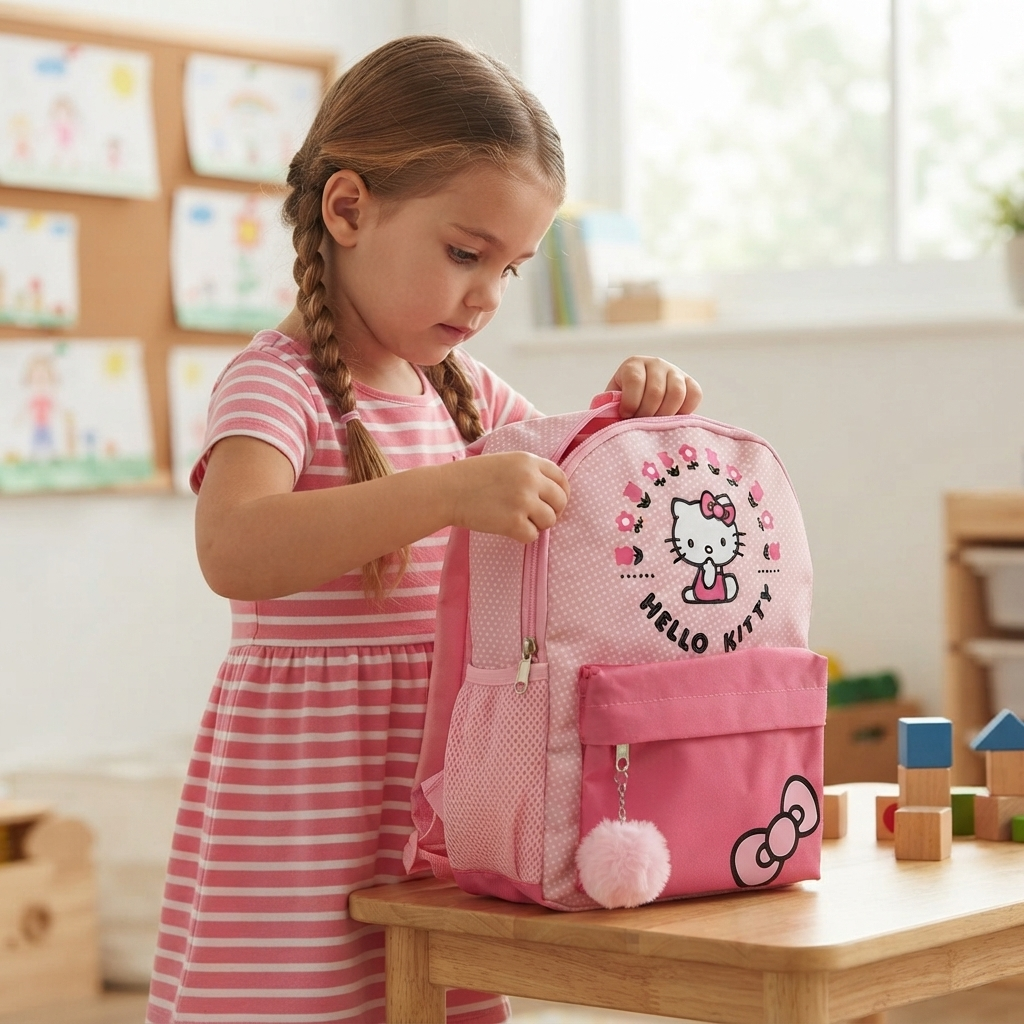 Zaino Asilo Hello Kitty Sanrio con Tasca Frontale Borsa Passeggio 31 CM - Zh25009