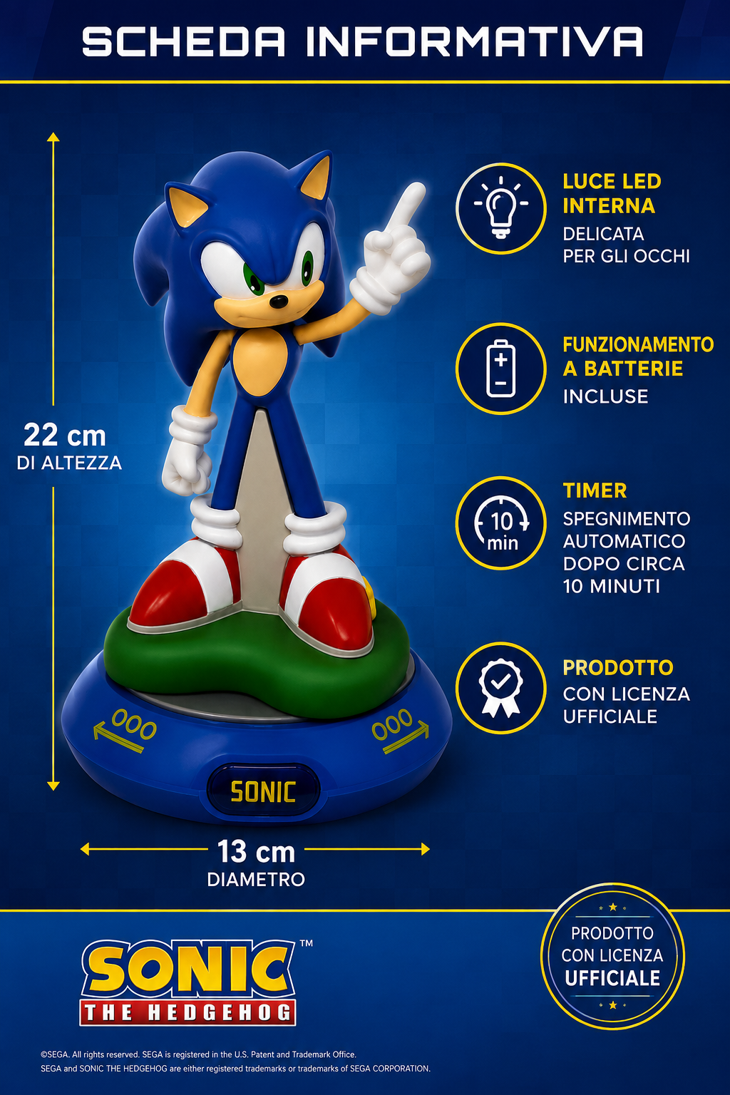 Lampada da Notte 3d Sonic the Hedgehog Comodino Luce LED a Batterie - Sn00006