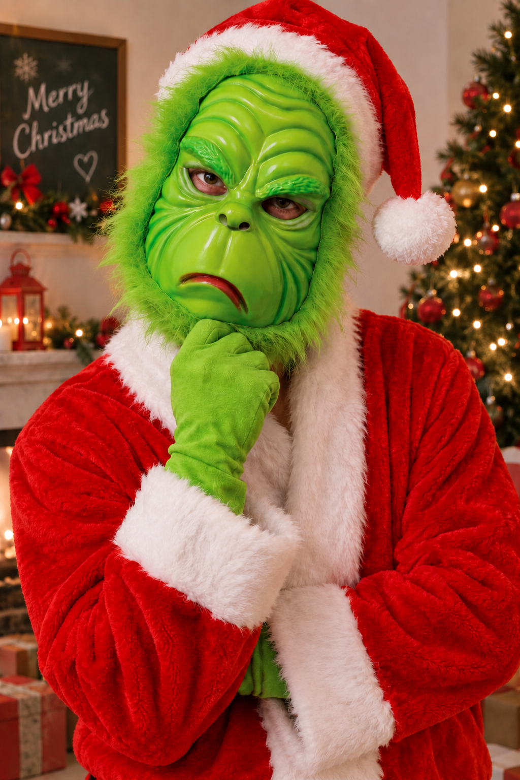 Maschera Folle Verde in PVC con Elastico Accessorio Travestimento Cosplay Grinch - 20103