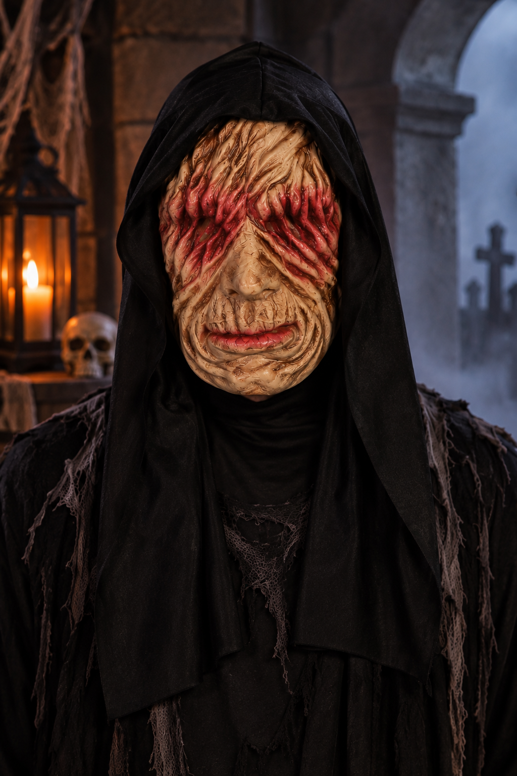 Maschera da Lebbroso con Cappuccio Adulto Accessorio Travestimento Halloween Cosplay - 2872