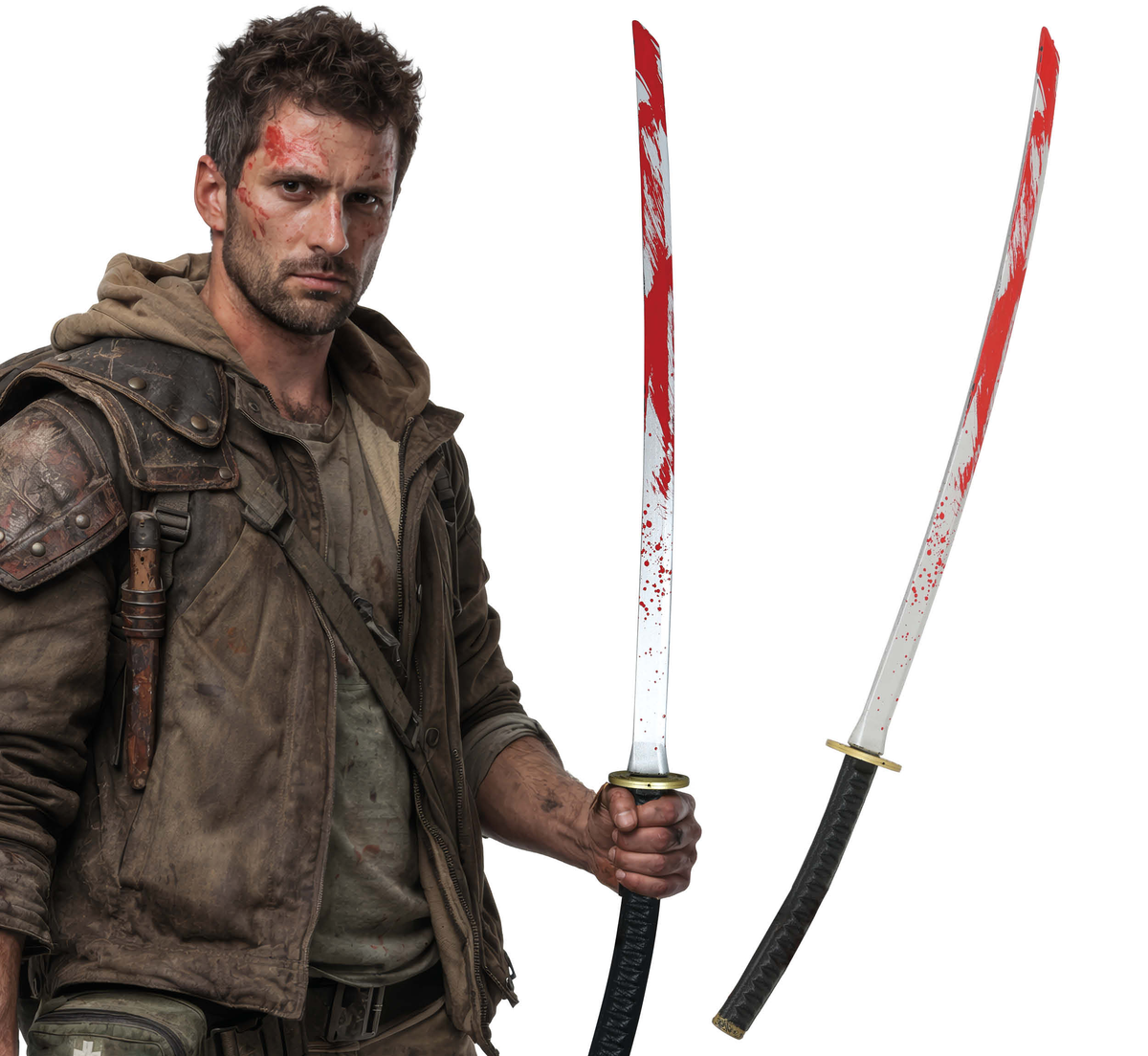 Spada Samurai Giocattolo con Sangue 97 CM Accessorio Travestimento Cosplay Halloween - 19538