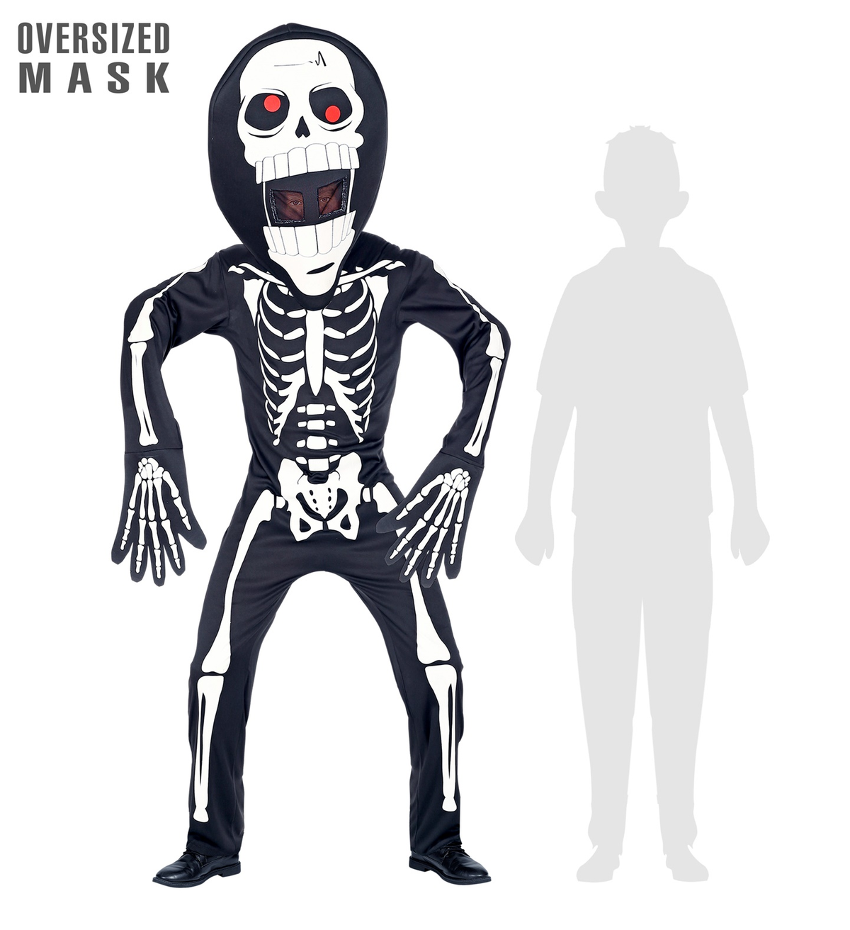Costume Scheletro con Maschera Sovradimensionata Travestimento Halloween Cosplay - 0879