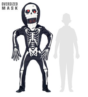 Costume Scheletro con Maschera Sovradimensionata Travestimento Halloween Cosplay - 0879