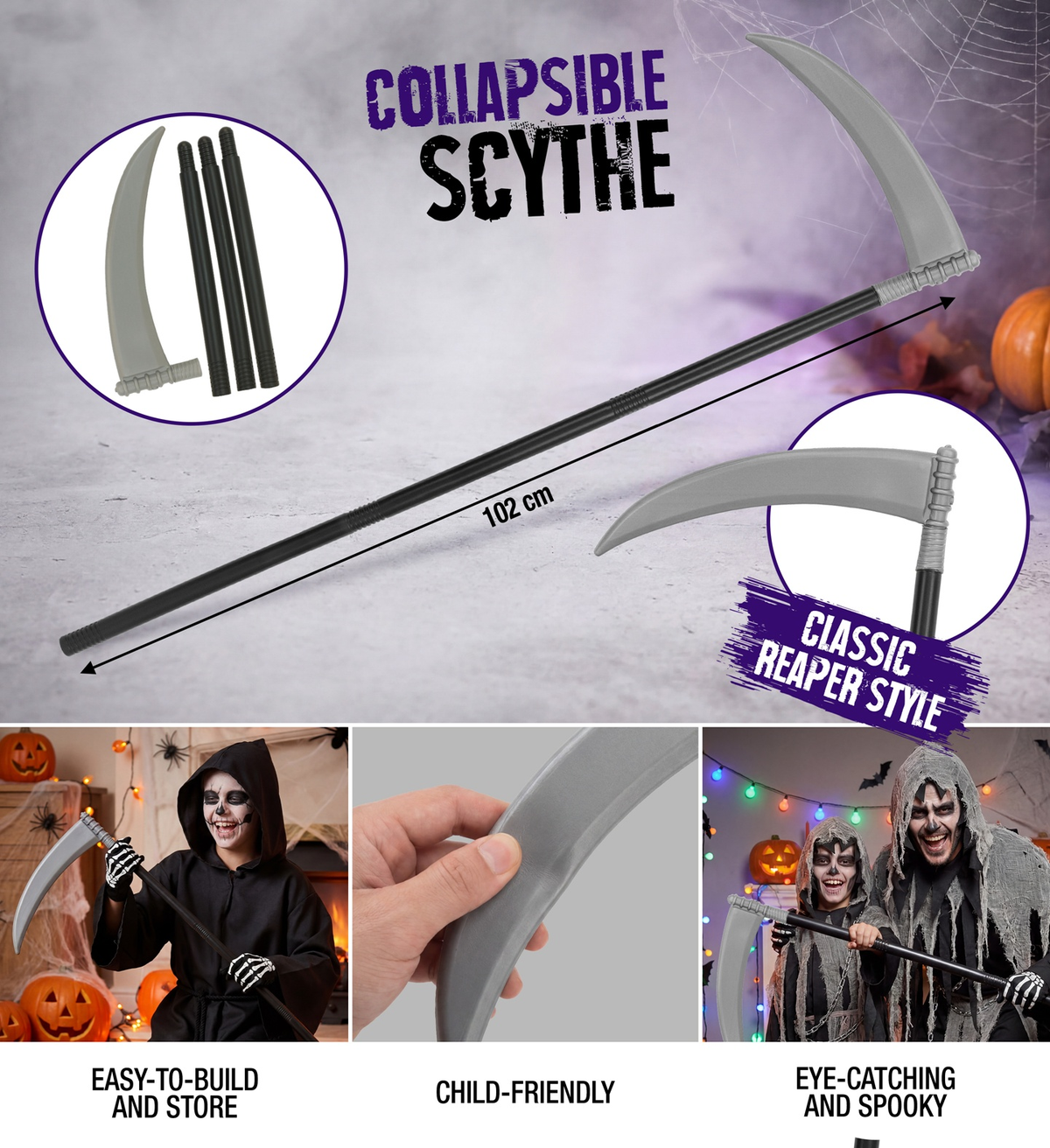 Falce Abbatibile 102 CM Accessorio Travestimento Halloween Carnevale Cosplay - 12045