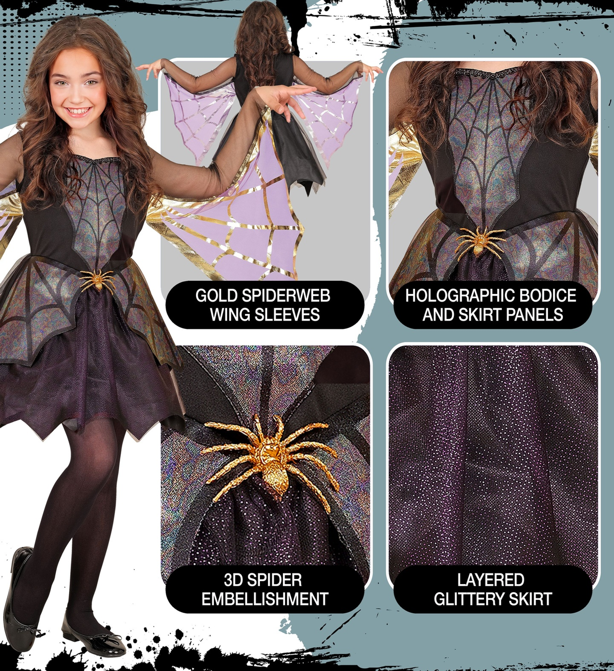 Costume Spider Girl Abito con Ali Travestimento Halloween Carnevale Cosplay - 1369