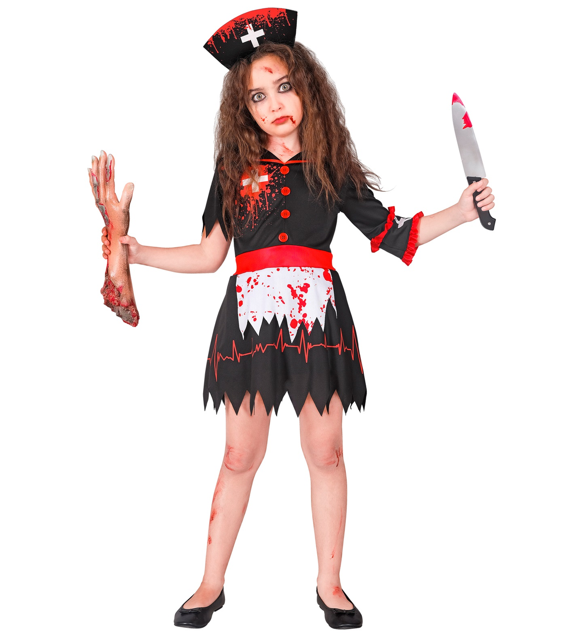 Costume Infermiera Zombie Abito e Copricapo Travestimento Halloween Carnevale Cosplay- 1887