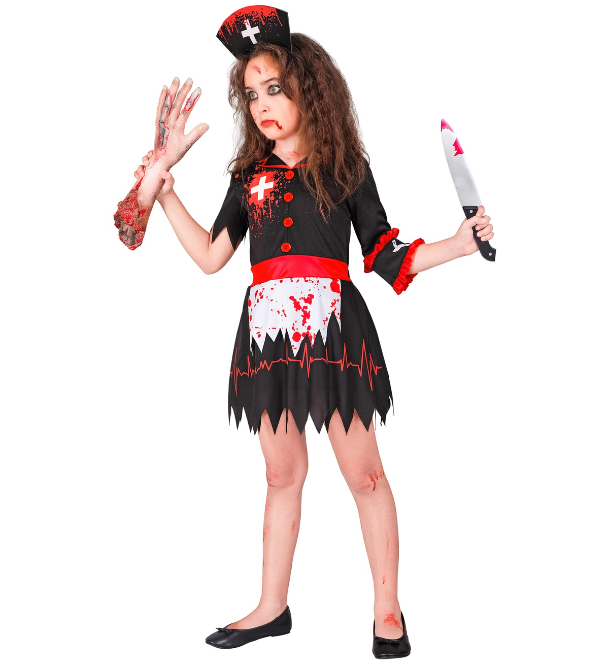 Costume Infermiera Zombie Abito e Copricapo Travestimento Halloween Carnevale Cosplay- 1887