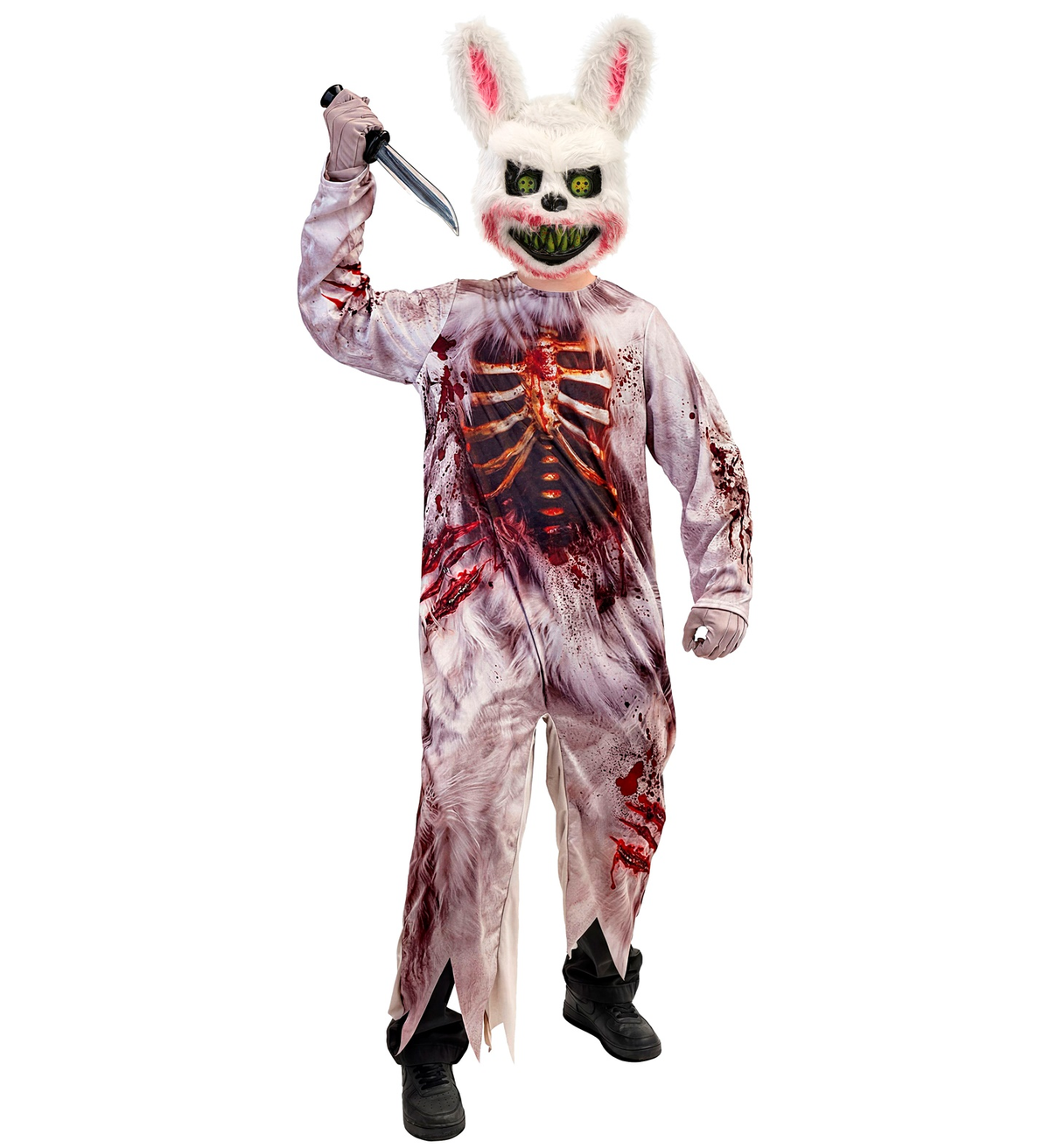 Costume Coniglio Zombie Tuta e Maschera Travestimento Halloween Carnevale Cosplay - 2152