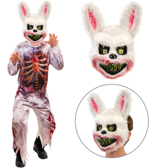 Costume Coniglio Zombie Tuta e Maschera Travestimento Halloween Carnevale Cosplay - 2152