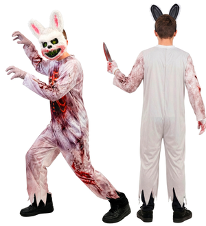 Costume Coniglio Zombie Tuta e Maschera Travestimento Halloween Carnevale Cosplay - 2152