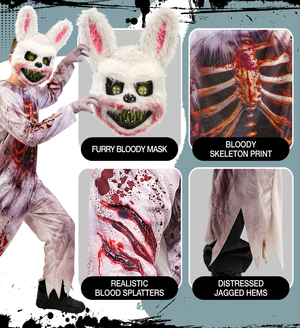 Costume Coniglio Zombie Tuta e Maschera Travestimento Halloween Carnevale Cosplay - 2152