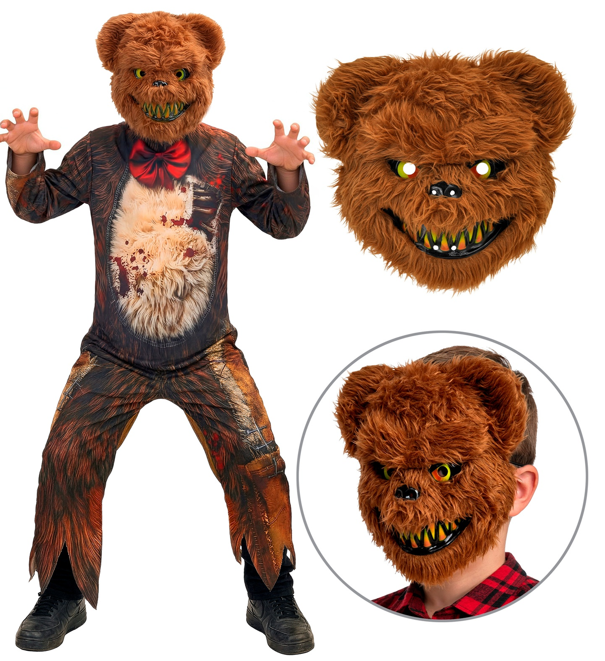 Costume Orso Zombie Tuta e Maschera Travestimento Halloween Carnevale Cosplay- 2197