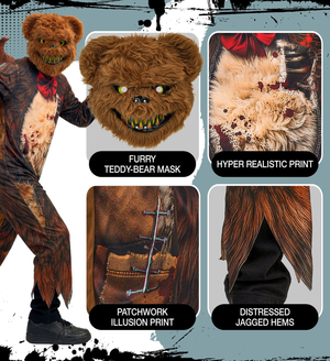 Costume Orso Zombie Tuta e Maschera Travestimento Halloween Carnevale Cosplay- 2197