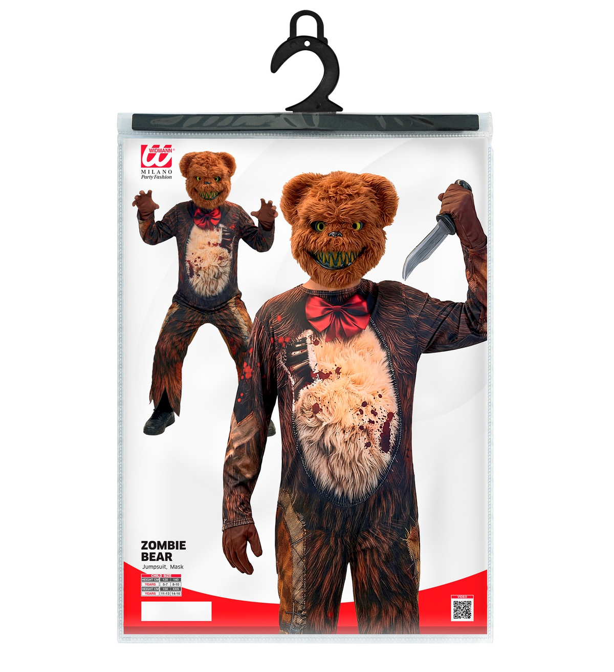 Costume Orso Zombie Tuta e Maschera Travestimento Halloween Carnevale Cosplay- 2197