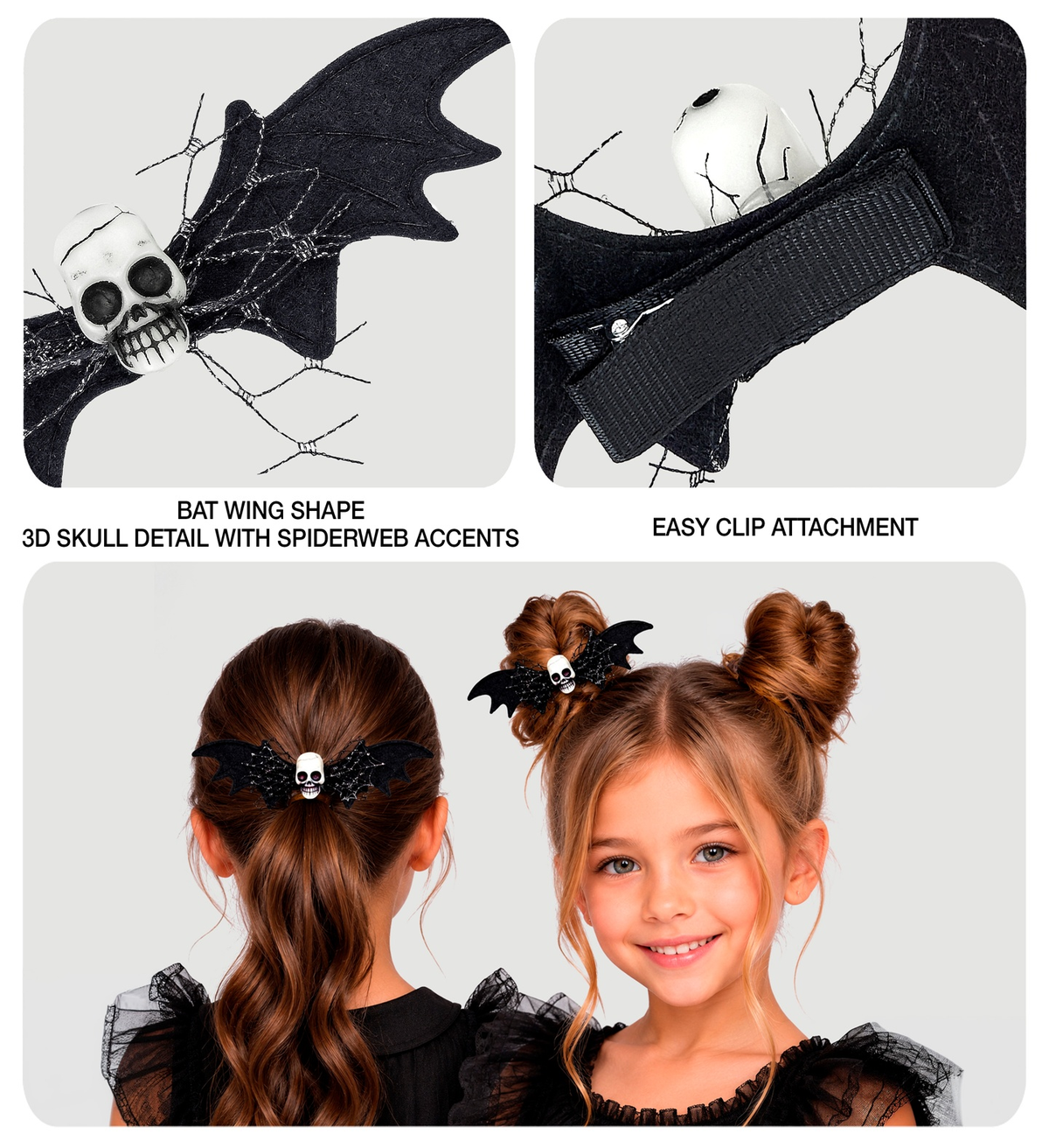 Fermacapelli Teschio Pipistrello Accessori per Travestimento Carnevale Halloween - 65013