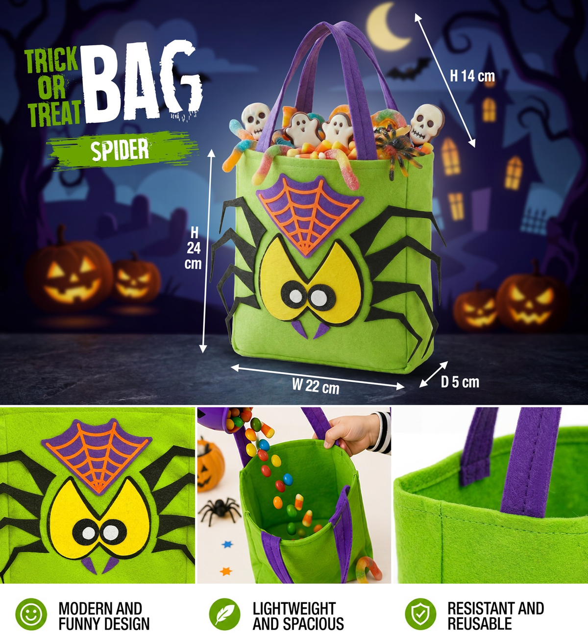 Cestino Dolcetto O Scherzetto Ragno Borsetta Accessorio Travestimento Halloween - 86877
