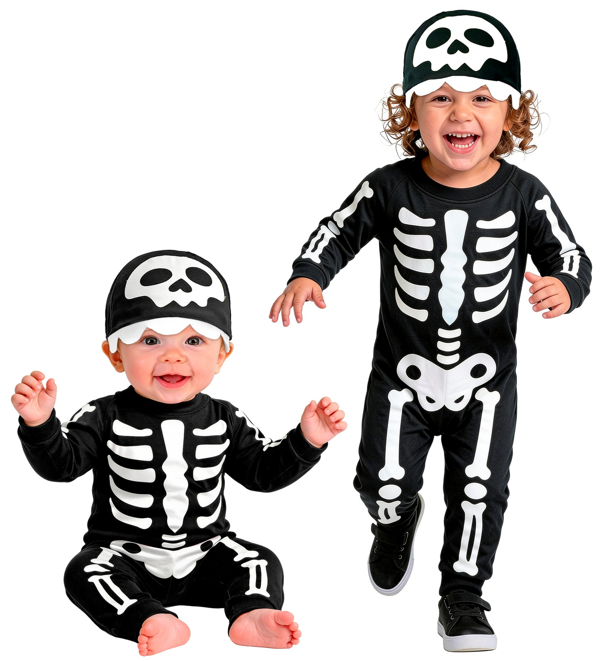 Costume Scheletro Tuta e Copricapo Travestimento Halloween Carnevale Cosplay - 9334